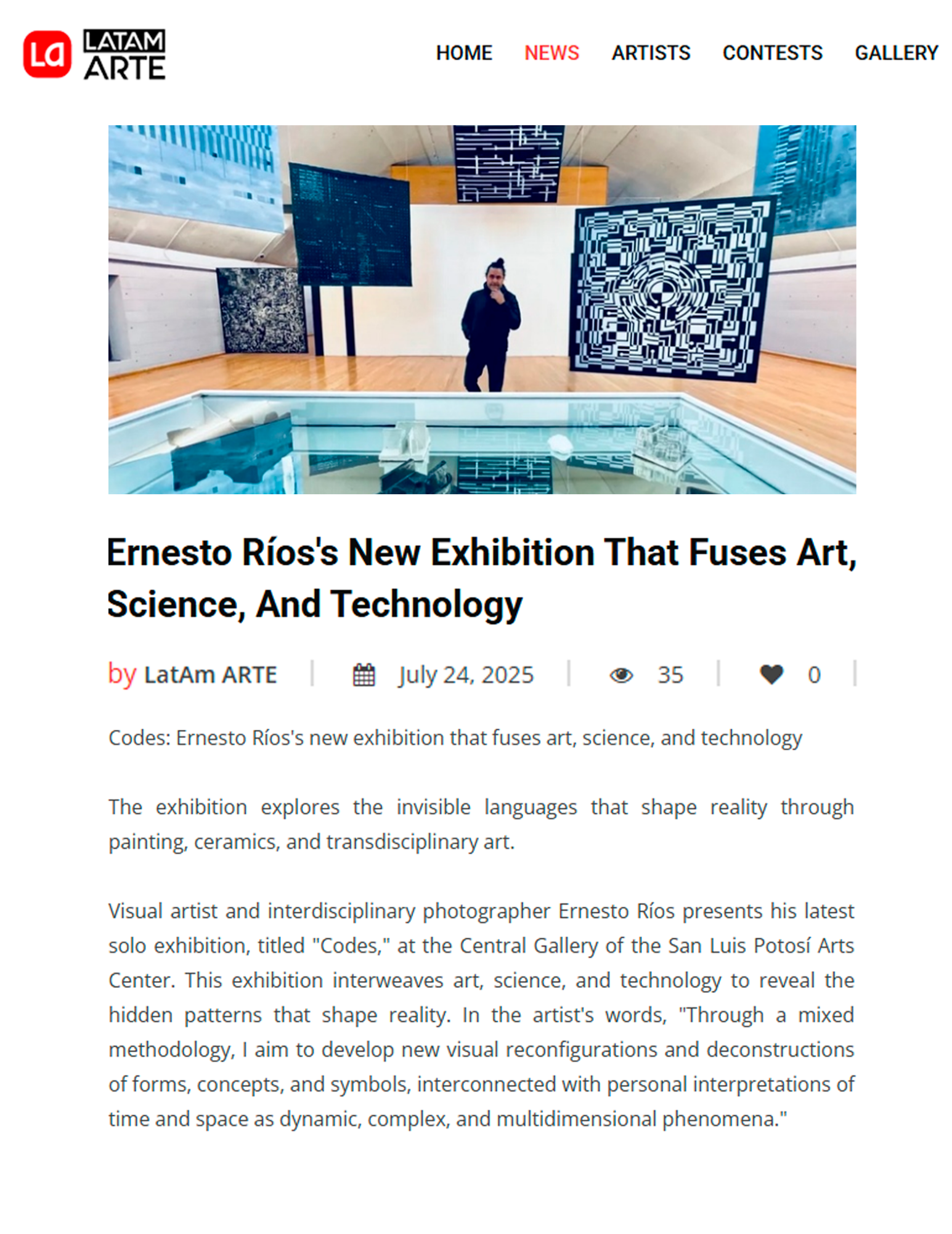 Ernesto Ríos. Códigos. Arte. Art Noticias News. Arte Contemporáneo. Contemporary art.