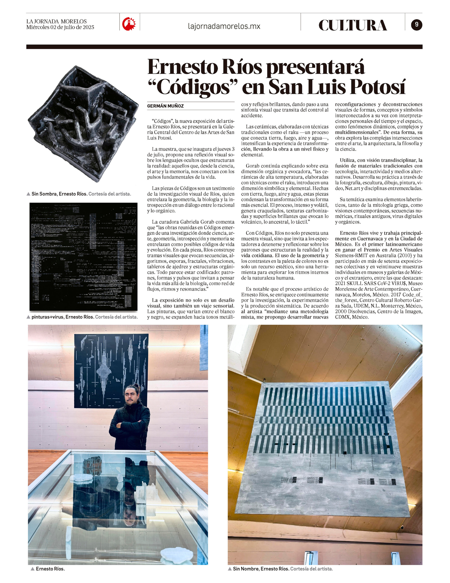 Ernesto Ríos. Códigos. Arte. Art Noticias News. Arte Contemporáneo. Contemporary art.