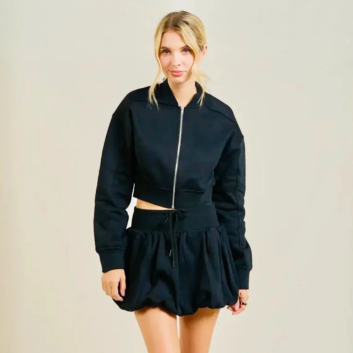 ANWND - Bubble Skirt & Cropped Zip-Up Set