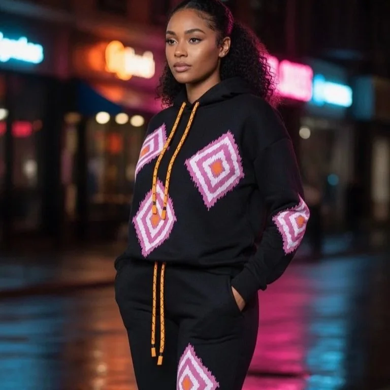 Balboa - Isabel Geometric Print Knit Hoodie and Jogger Set