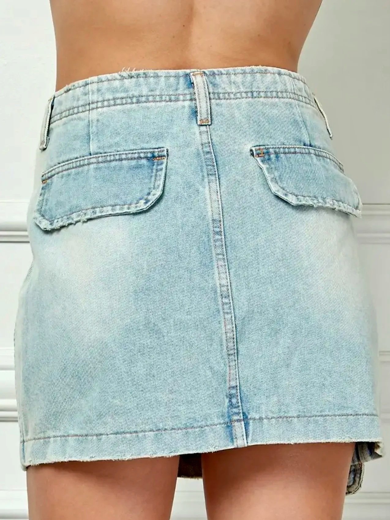 Veveret - Side Cargo Denim Mini Skirt