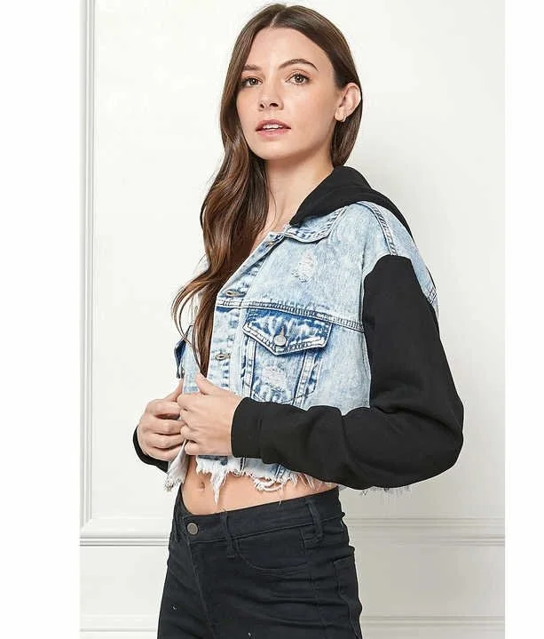 Contrast Cropped Denim Hood Jacket New With Tags Veveret