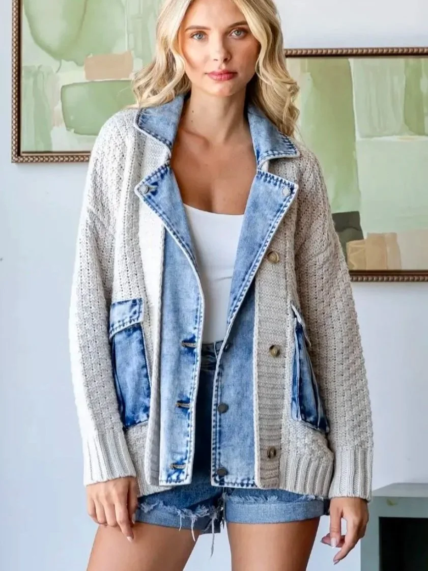 Veveret - Knit Body Denim Layered Jacket