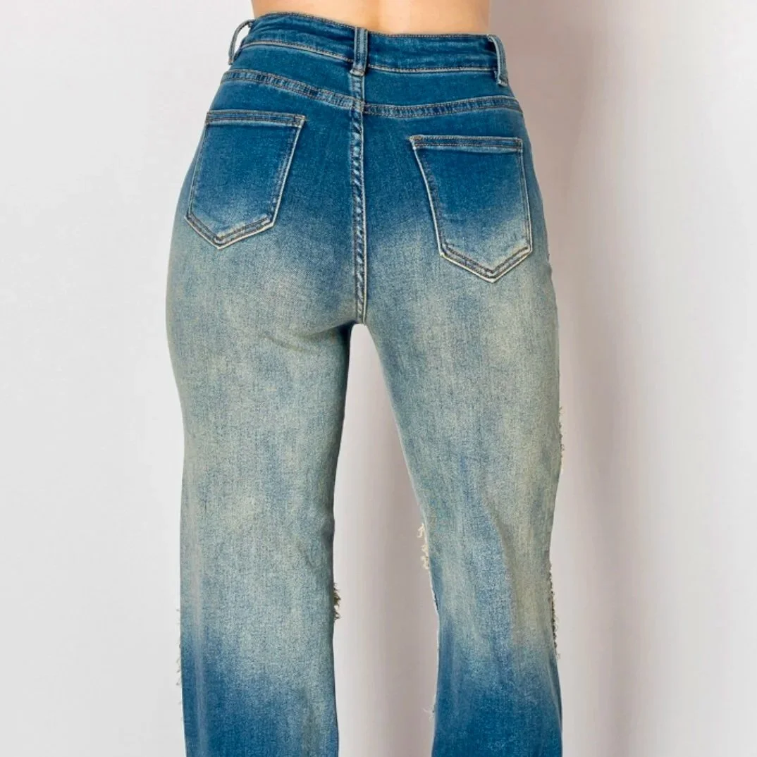 Nina Rossi Jeans - Embellished Nailhead Acid Wash Jeans