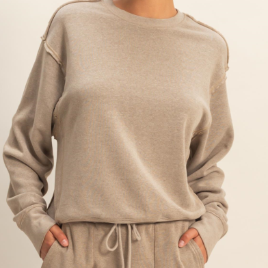 Raw Edge Detail Burnout Sweatshirt - MOCHA