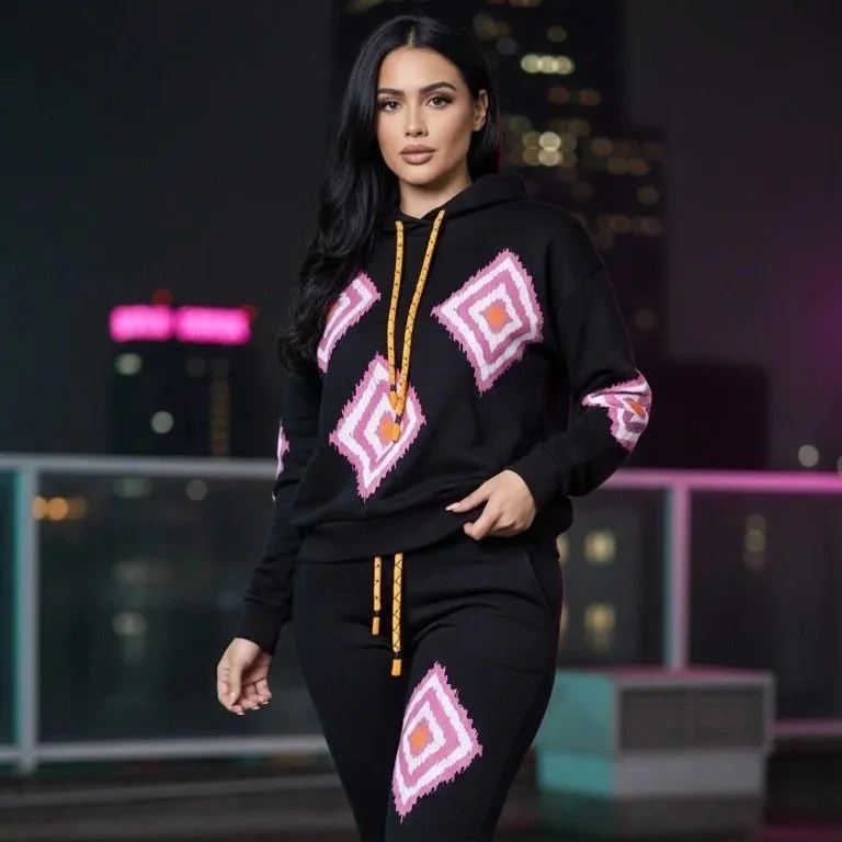 Balboa - Isabel Geometric Print Knit Hoodie and Jogger Set