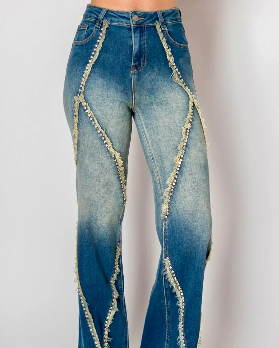 Embellished Nailhead Acid Wash Jeans