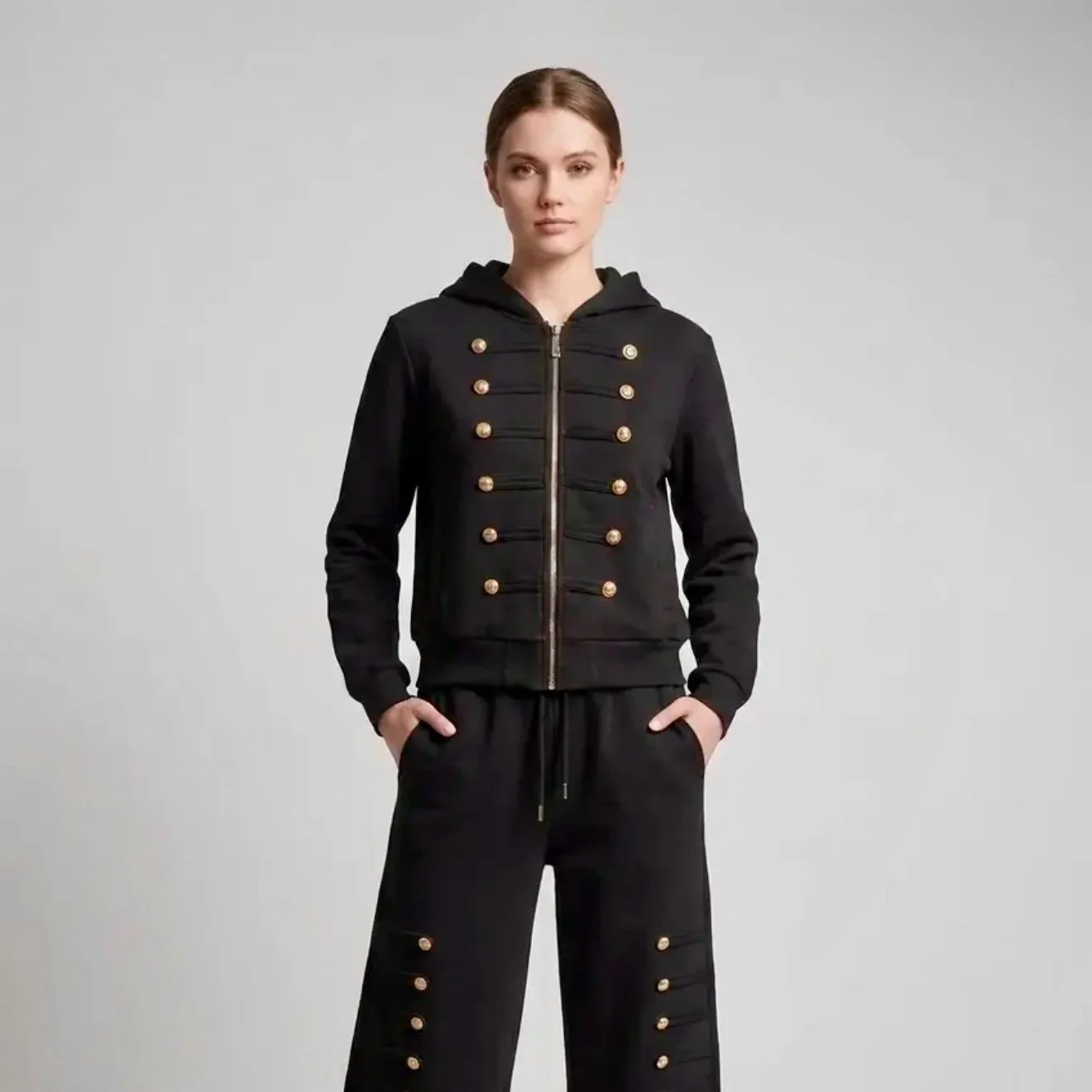 LINZY - Military Detail Hooded Lounge Set