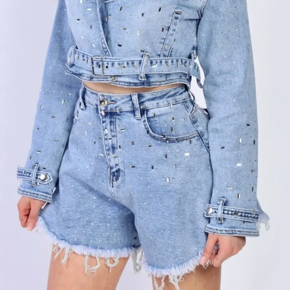 Nina Rossi Jeans - Acid Wash Embellished Jacket