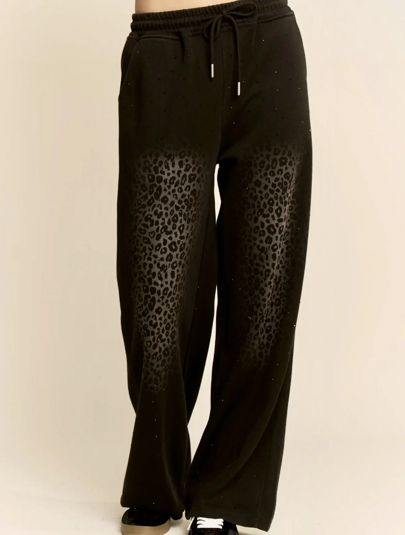 Leopard Studded Ombre Knit Wide-Leg Pants