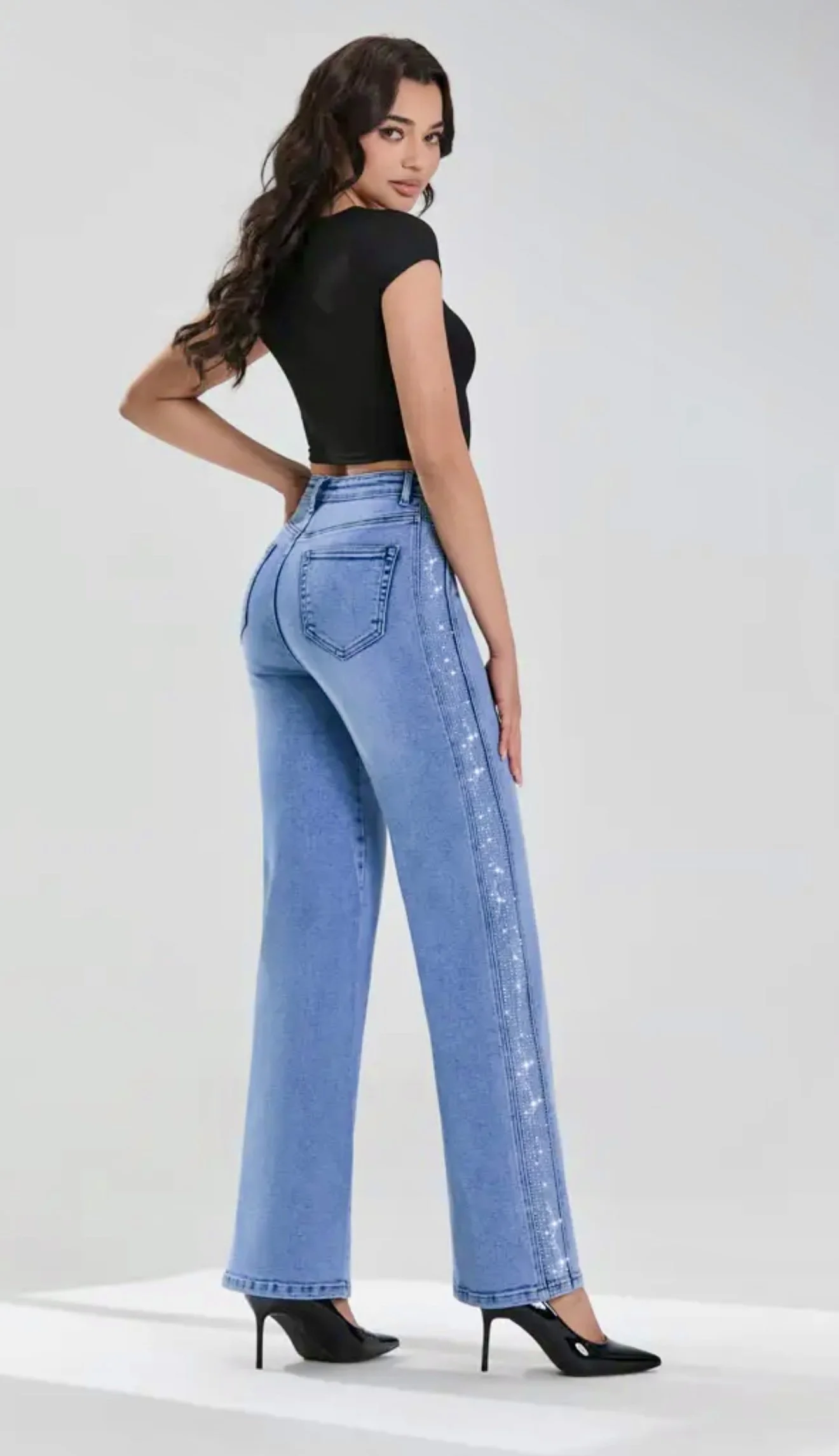 Nina Rossi Jeans - Stone Embellished Stripe Denim Jeans