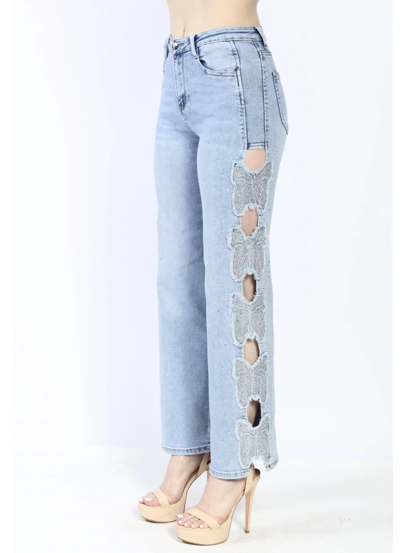 Butterfly Embellished Denim Jeans