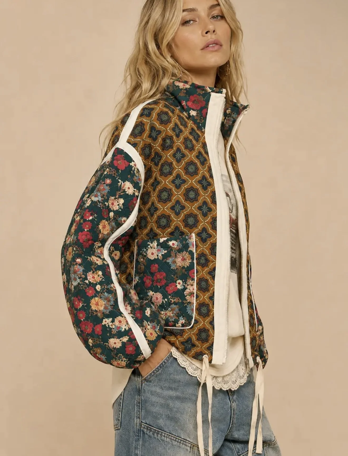 J.Nna - Patchwork Quilted Bomber Jacket