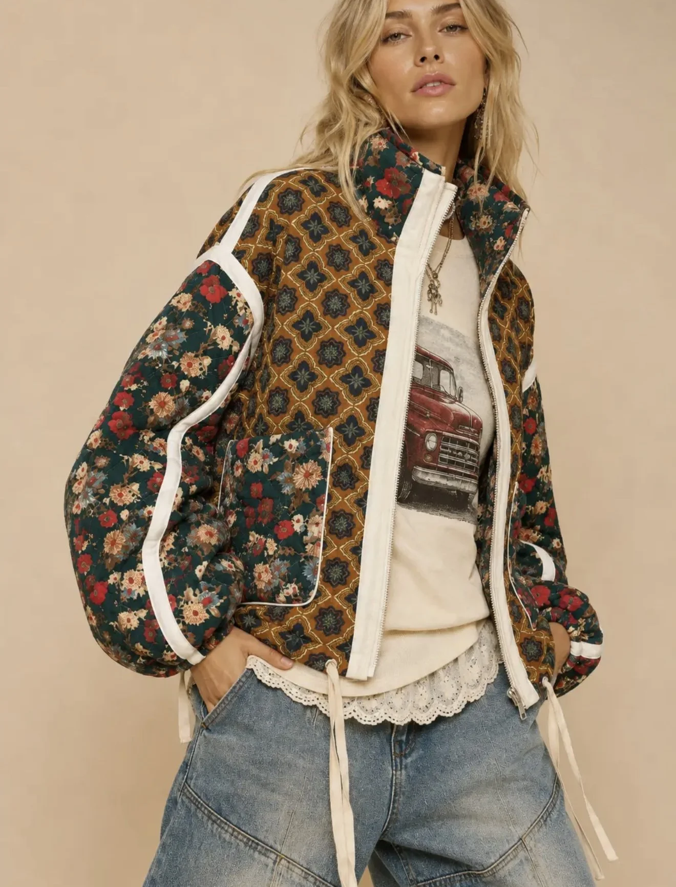 J.Nna - Patchwork Quilted Bomber Jacket
