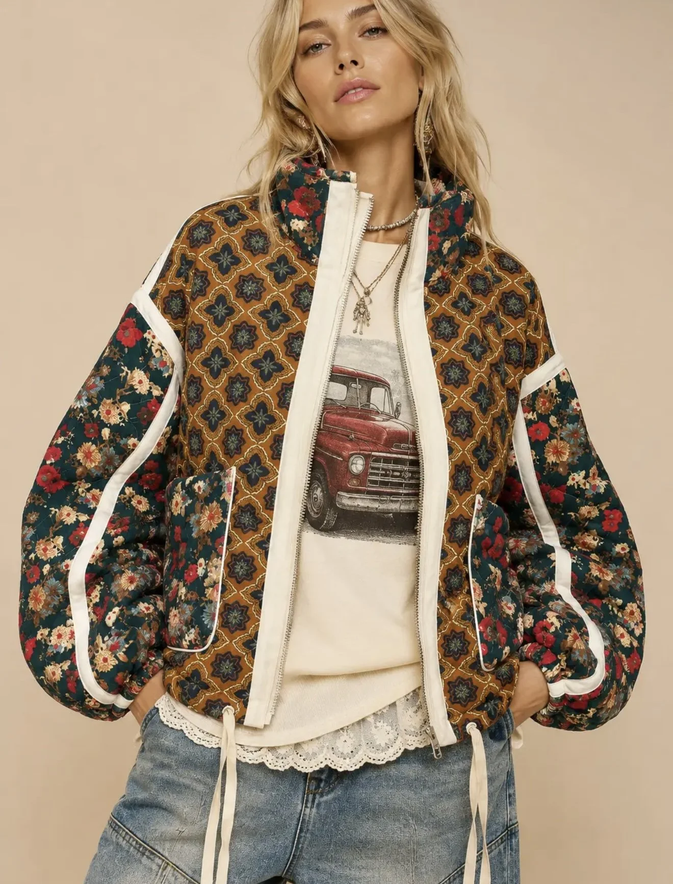 J.Nna - Patchwork Quilted Bomber Jacket