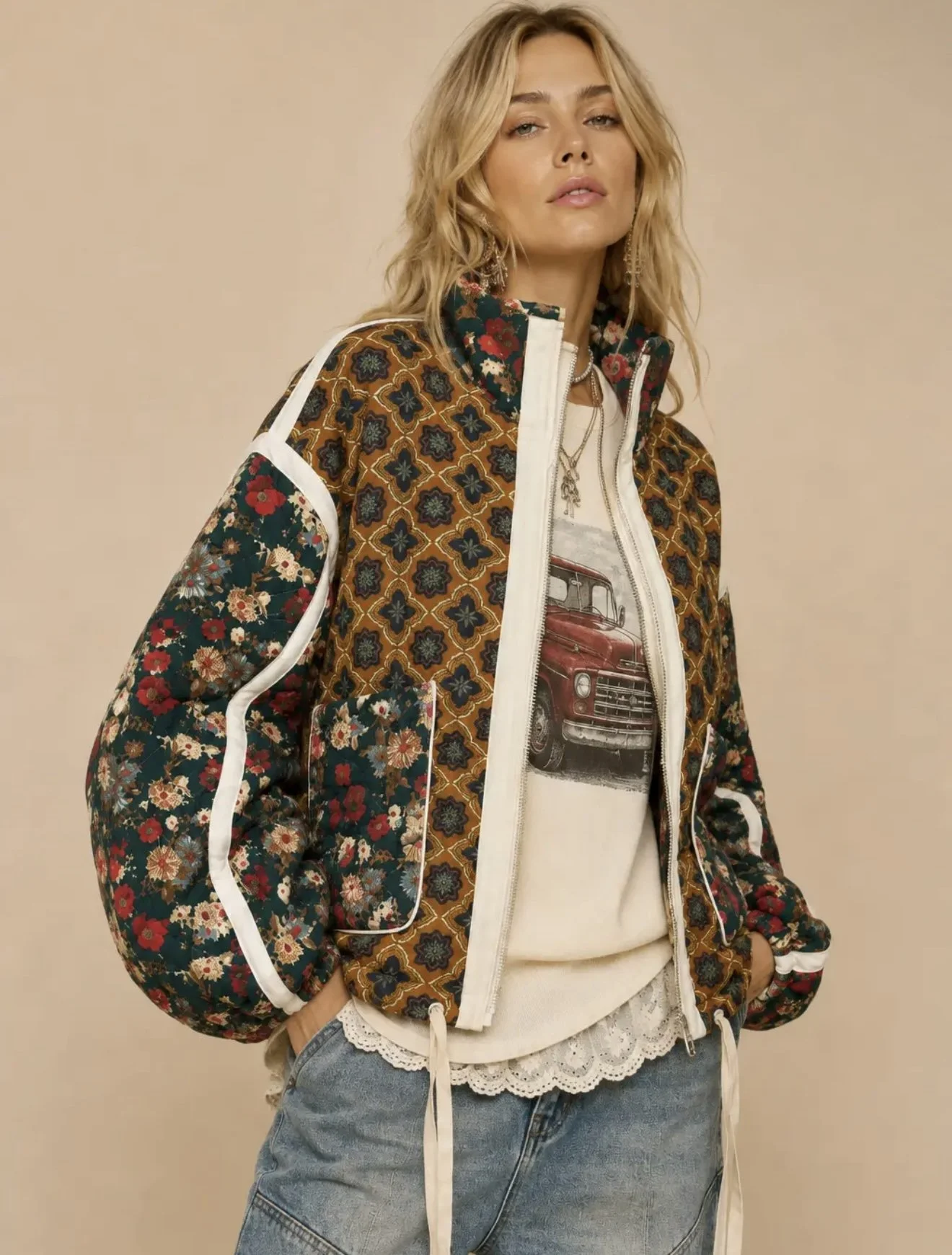 J.Nna - Patchwork Quilted Bomber Jacket