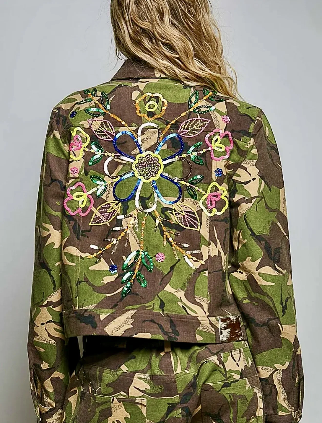 POL Floral Embroidered Woven Twill Jacket & Wide-Leg Pants