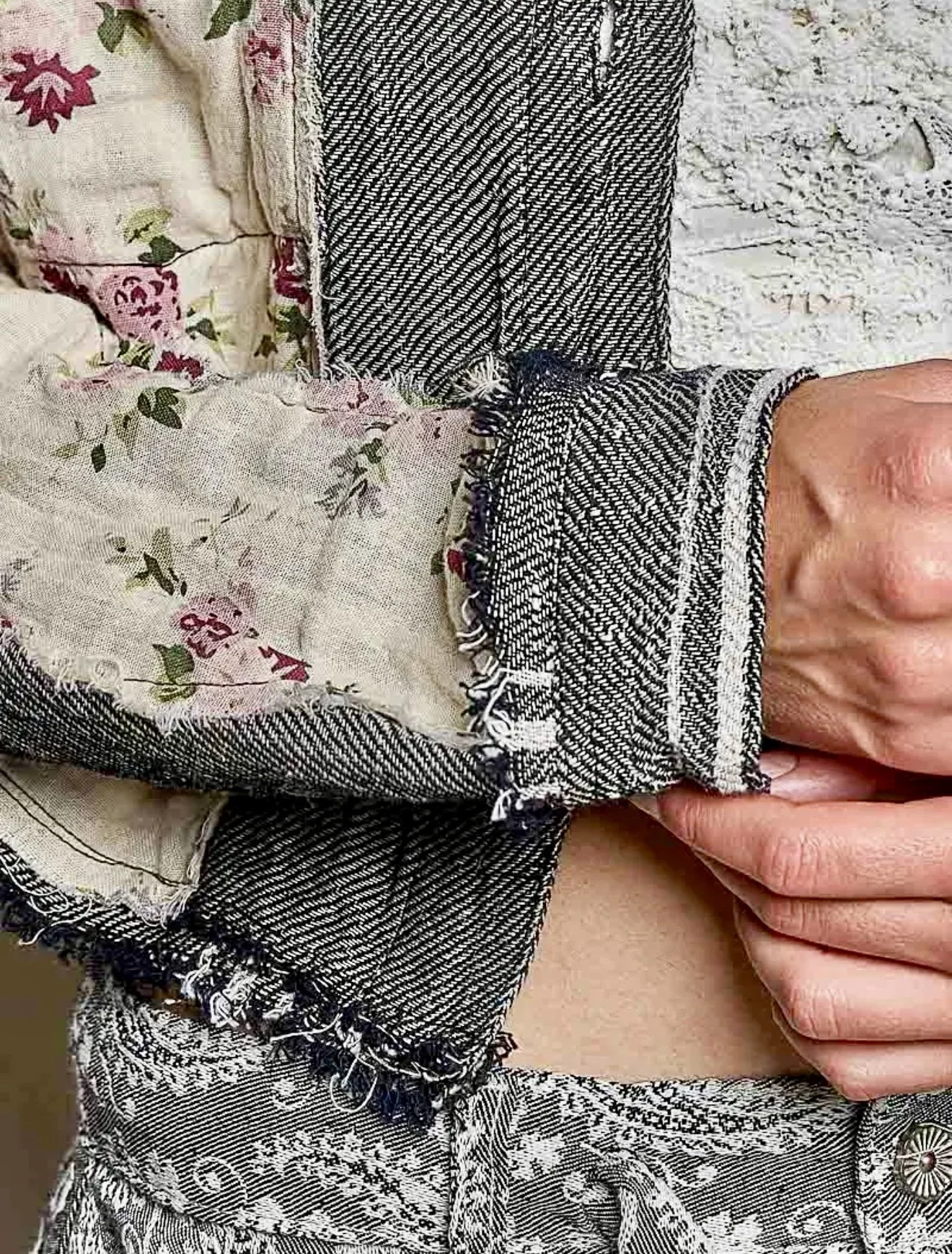 POL - Floral Patchwork Cropped Jacket