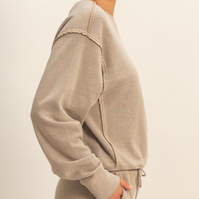 Raw Edge Detail Burnout Sweatshirt - MOCHA