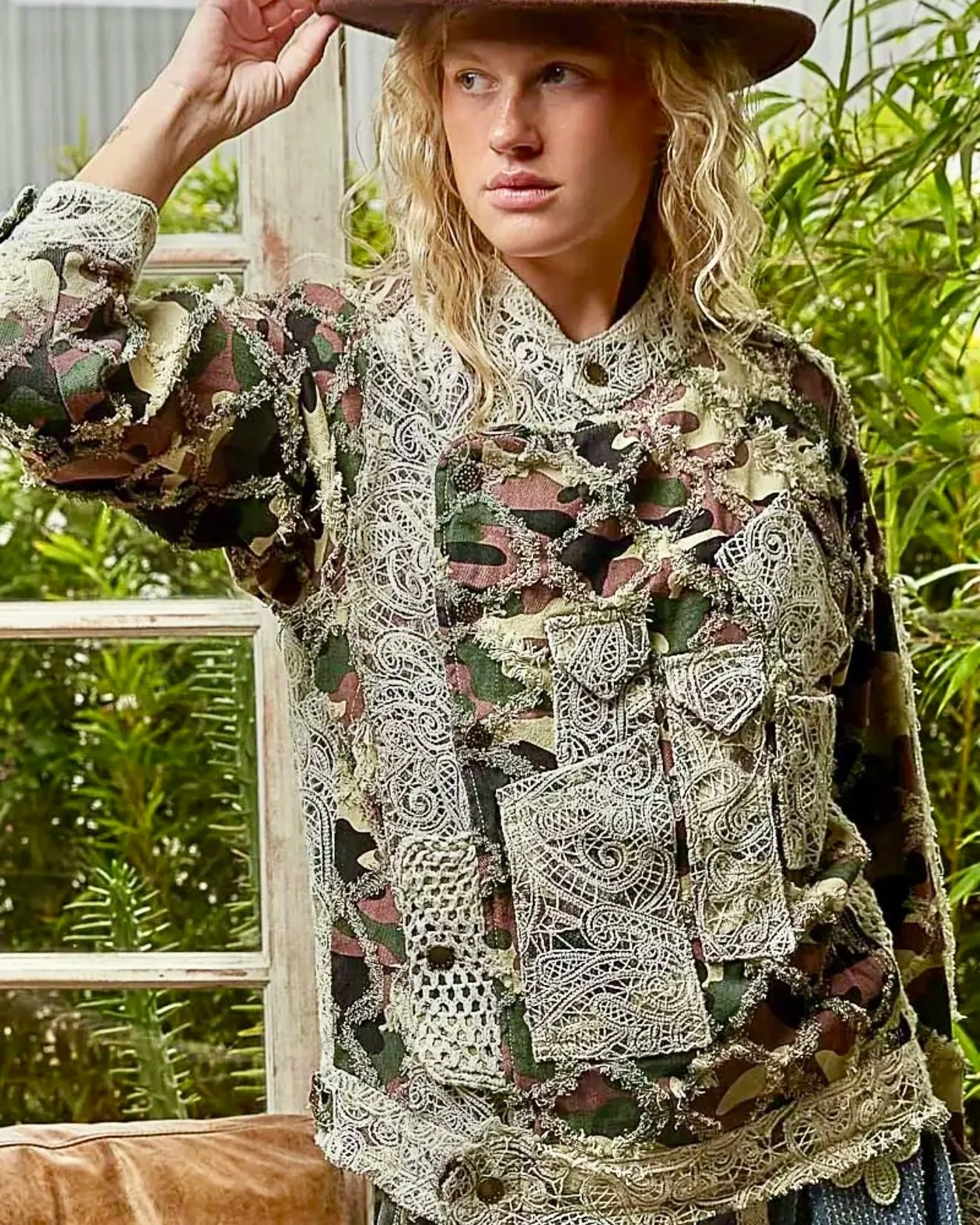 POL - Lace Trimmed Camo Motorcycle Jacket