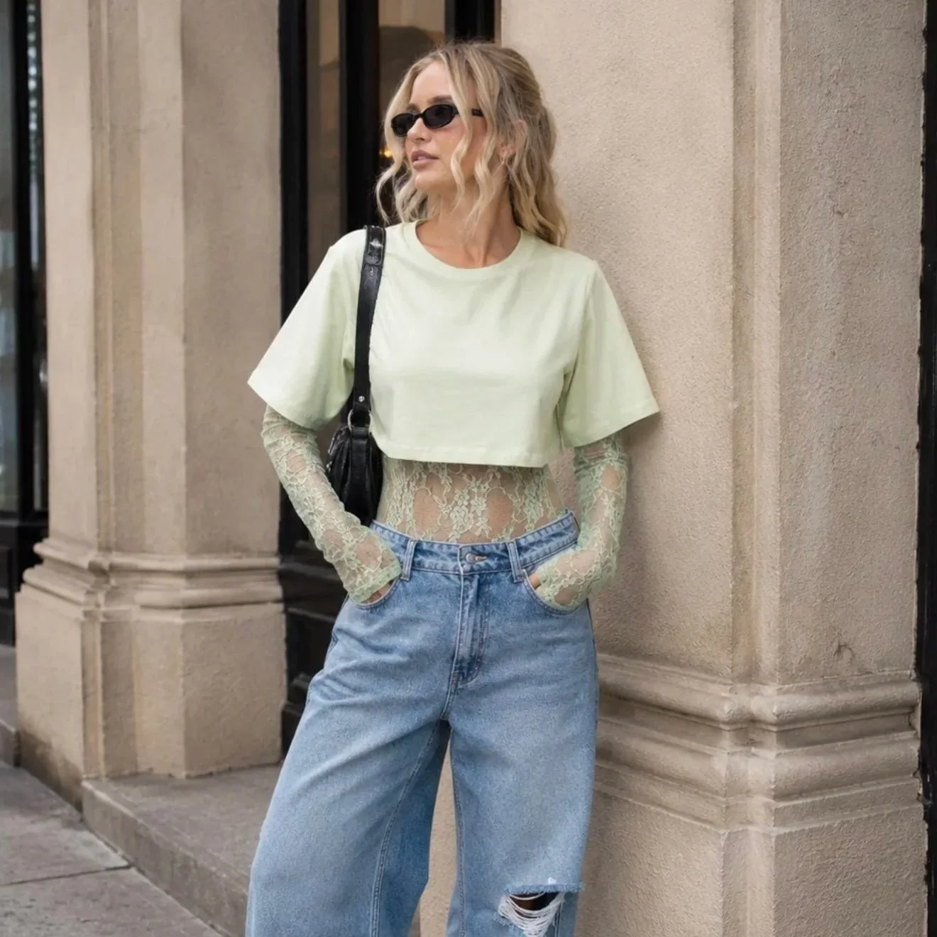 MALCA BY GALITA - Lace Bodysuit With Boxy Cropped Tee Combo