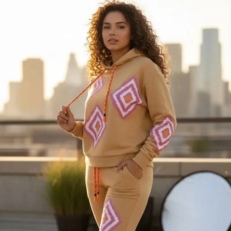 Balboa - Isabel Geometric Print Knit Hoodie and Jogger Set