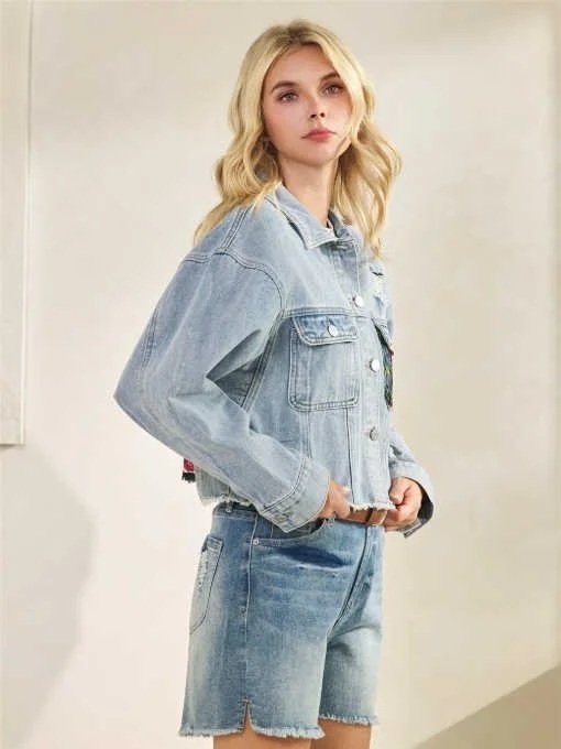 Veveret - Sequin Garden Denim Jacket