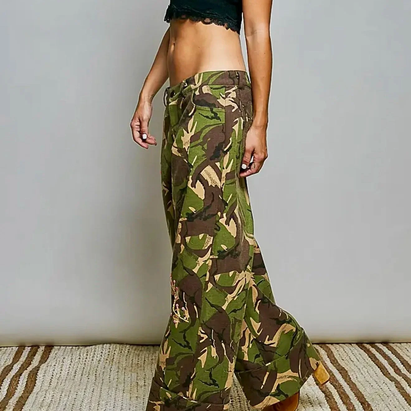 POL Floral Embroidered Woven Twill Jacket & Wide-Leg Pants