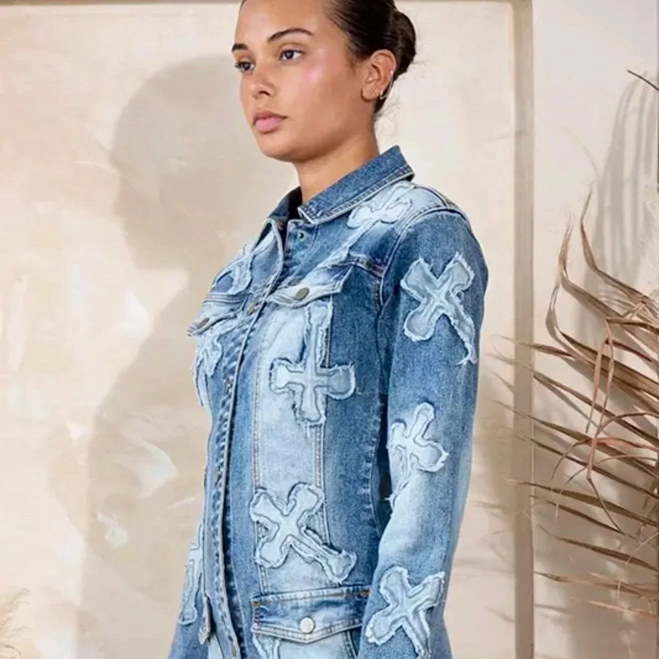 Rehab Lab - Cross Stitch Distressed Denim Mini Dress