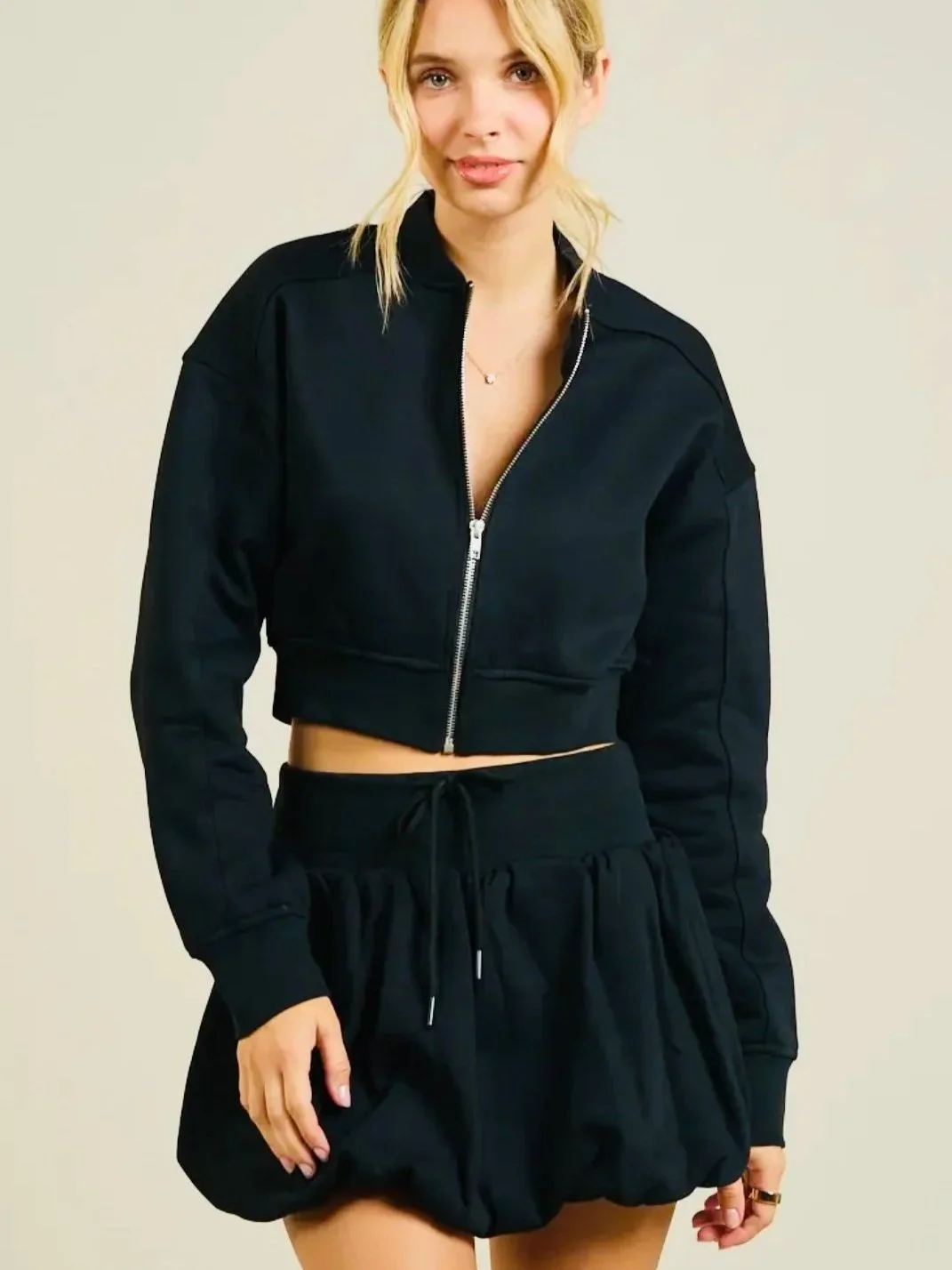 ANWND - Bubble Skirt & Cropped Zip-Up Set