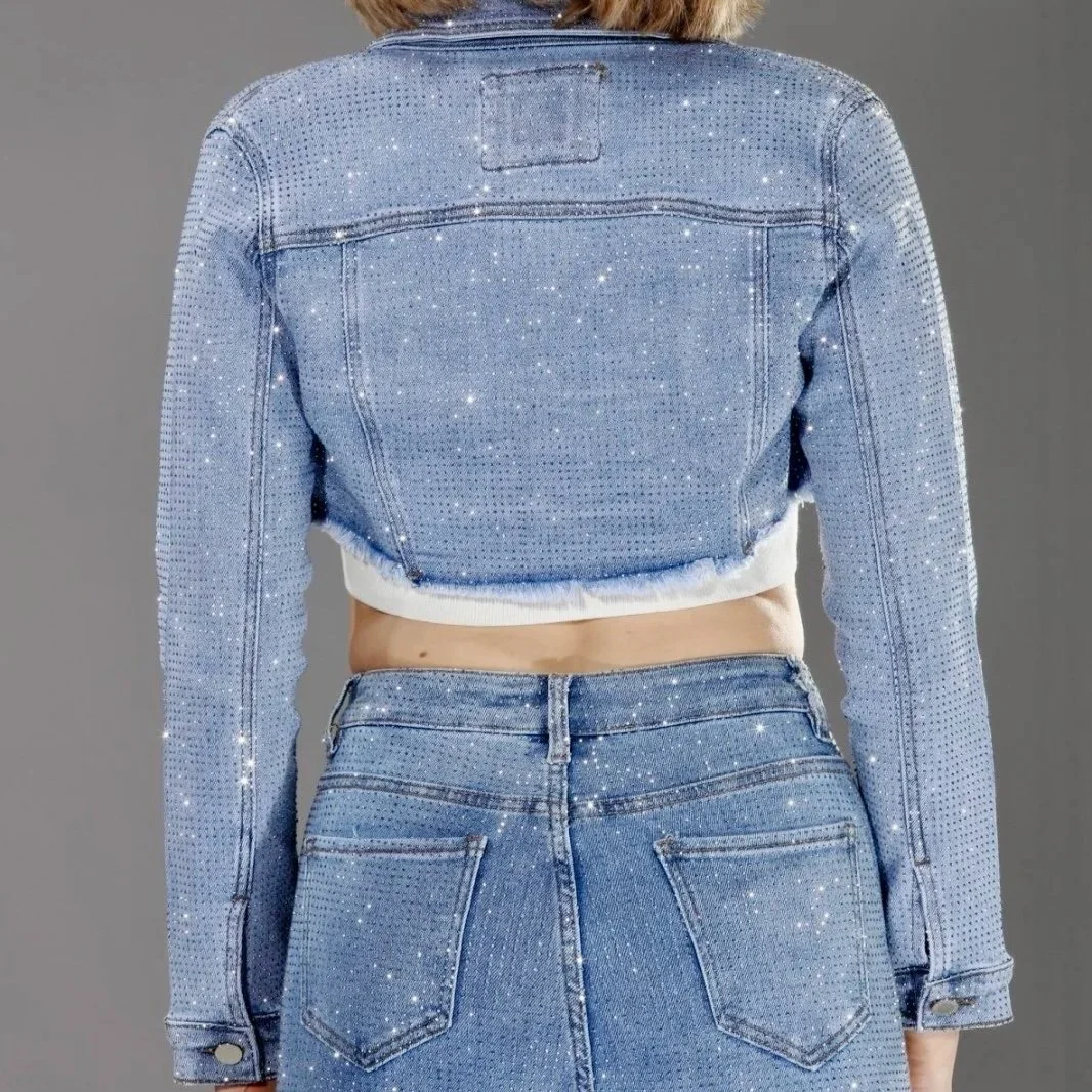 Nina Rossi Jeans -  Light Blue Denim Embellished Crop Jacket