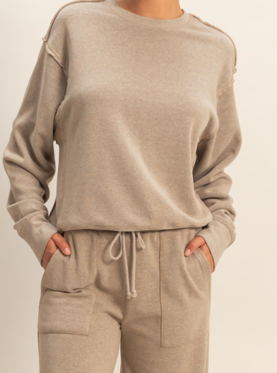 Raw Edge Detail Burnout Sweatshirt - MOCHA