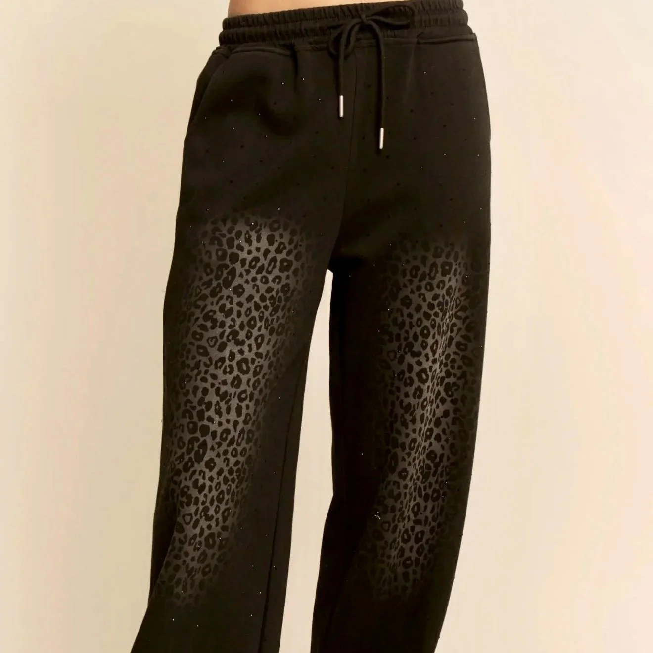 DAVI & DANI - Leopard Studded Ombre Knit Wide-Leg Pants
