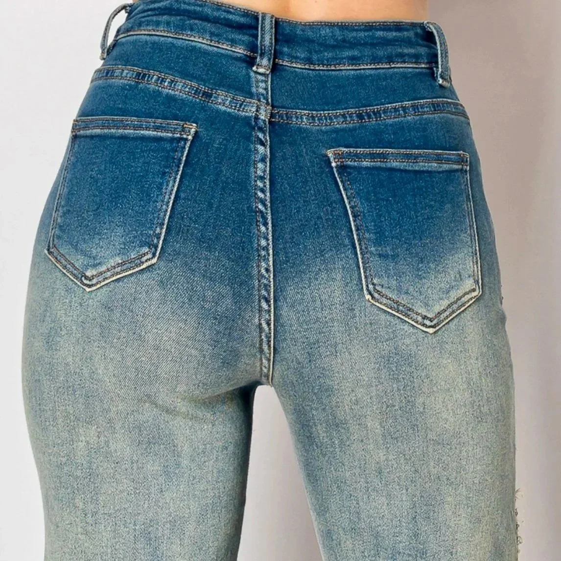 Nina Rossi Jeans - Embellished Nailhead Acid Wash Jeans
