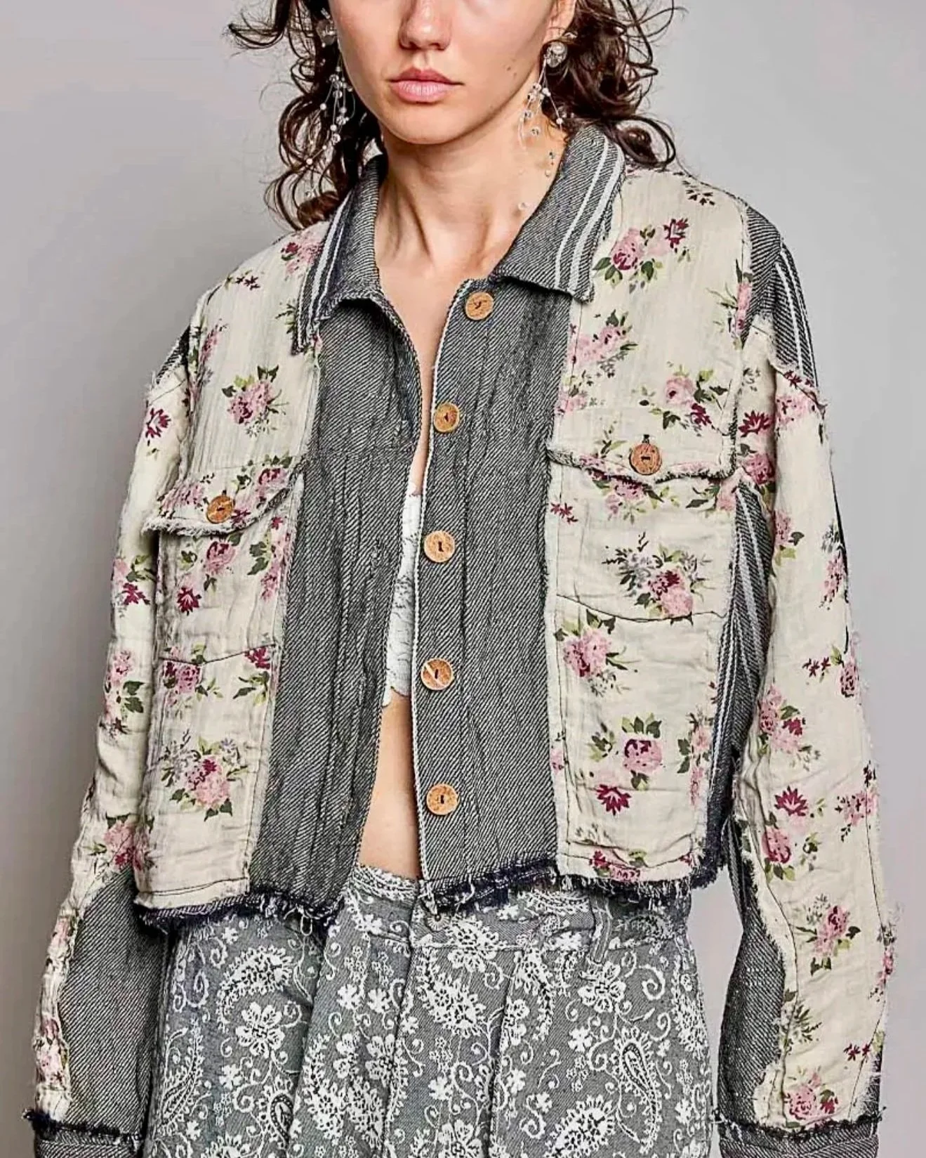 Floral Patchwork Cropped Jacket