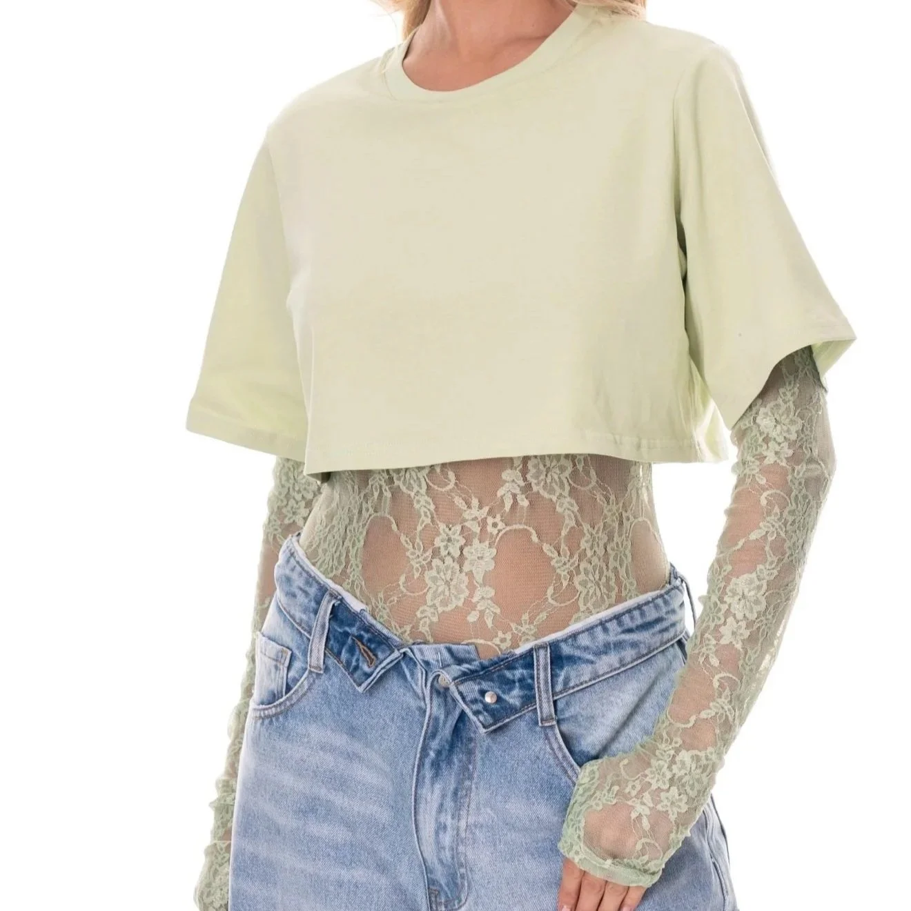 MALCA BY GALITA - Lace Bodysuit With Boxy Cropped Tee Combo