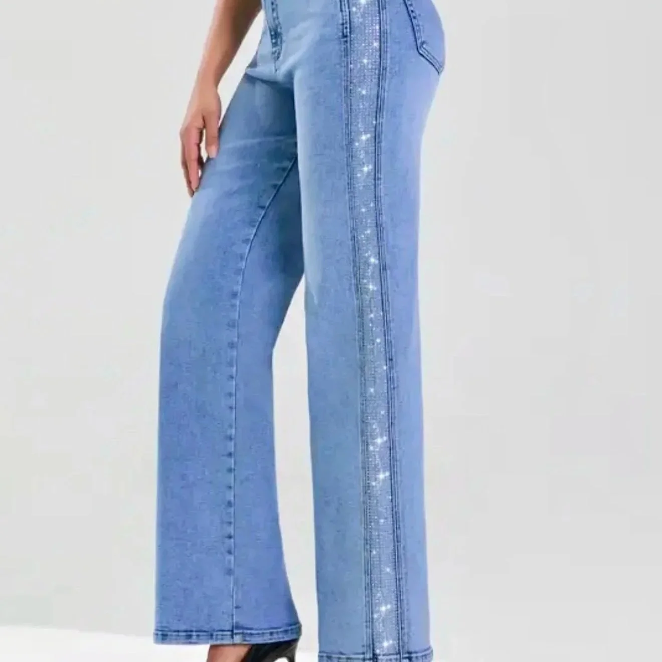 Nina Rossi Jeans - Stone Embellished Stripe Denim Jeans
