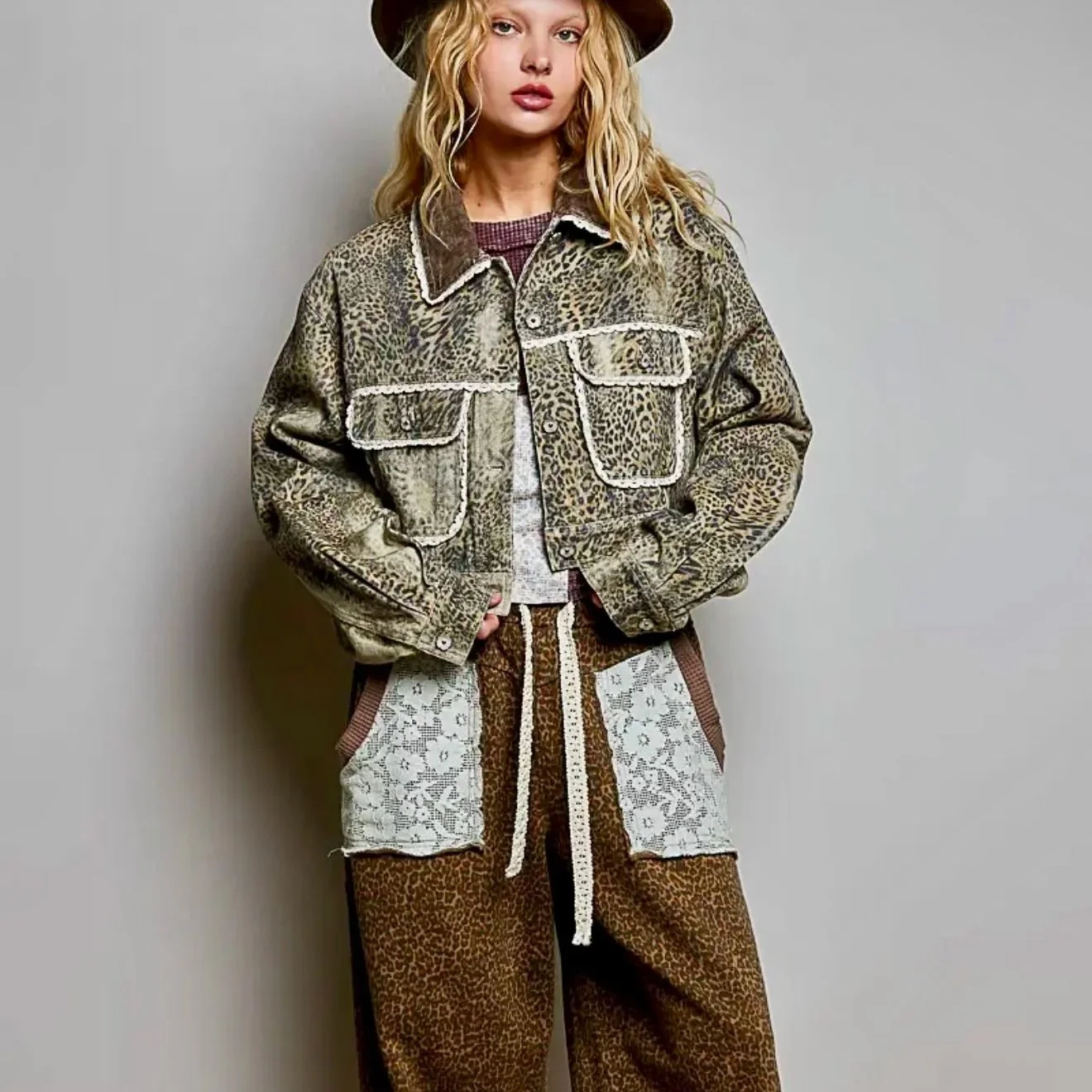 POL - CHOCO LEOPARD WOVEN JACKET