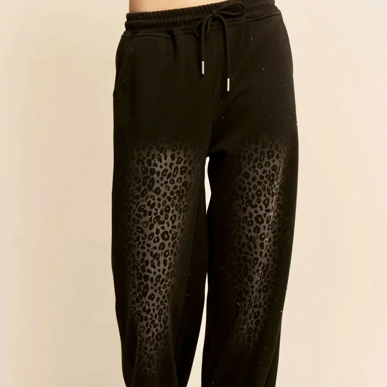 DAVI & DANI - Leopard Studded Ombre Knit Wide-Leg Pants