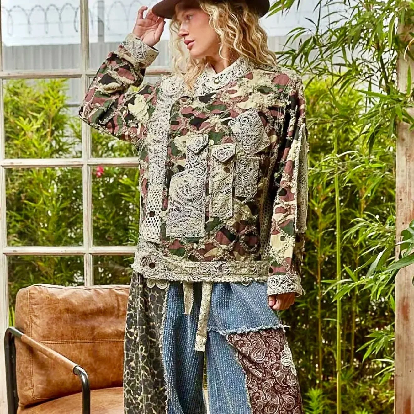 POL - Lace Trimmed Camo Motorcycle Jacket