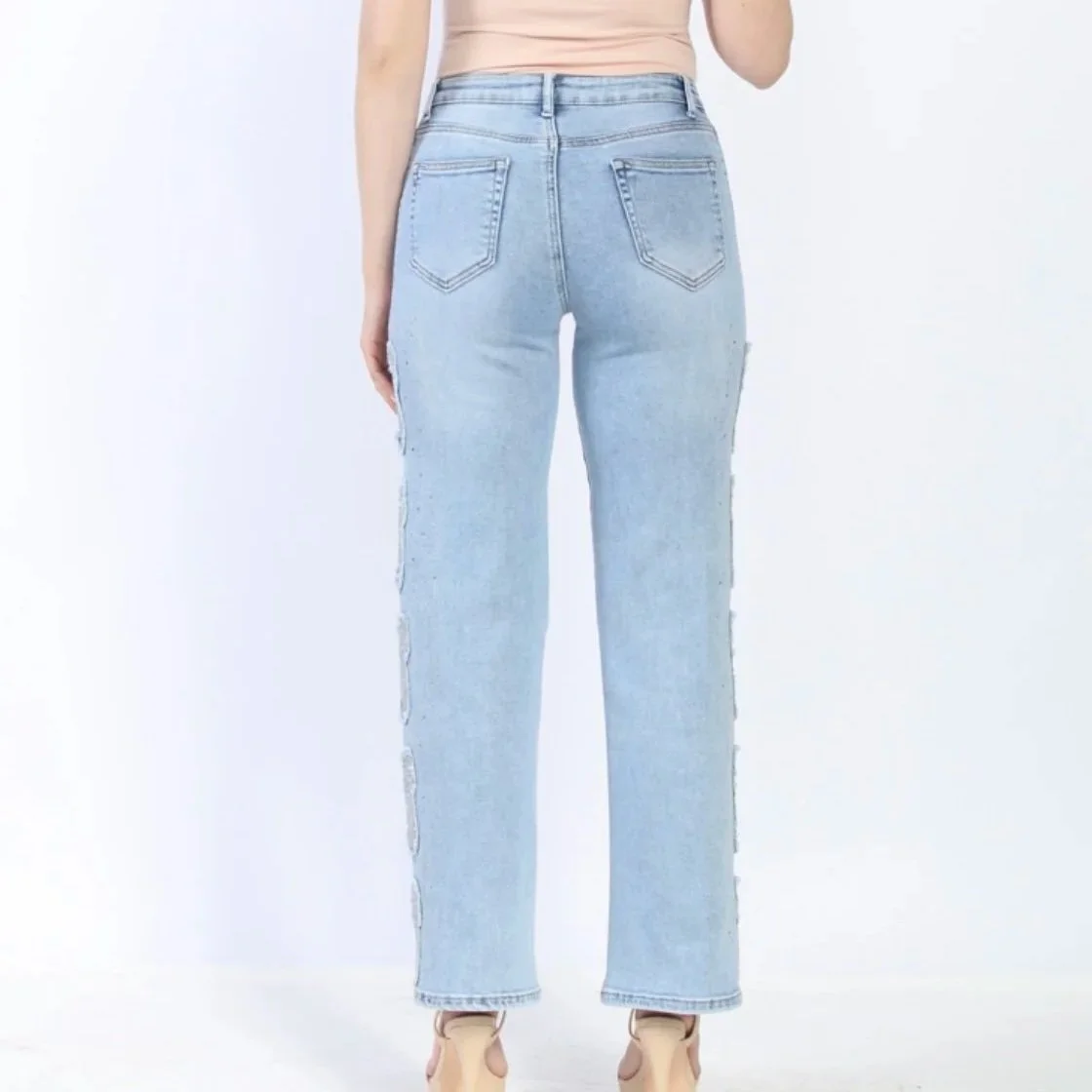 Nina Rossi Jeans - Butterfly Embellished Denim Jeans