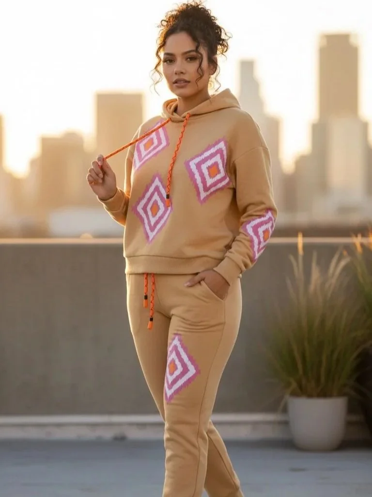 Balboa - Isabel Geometric Print Knit Hoodie and Jogger Set