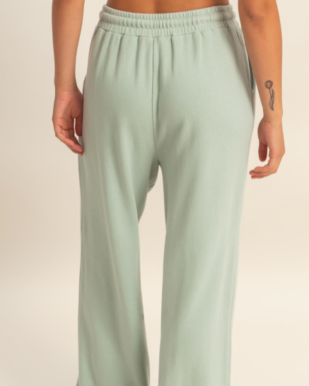 Acid Wash French Terry Wide-Leg Pants - SAGE GREEN New With Tags Double Zero