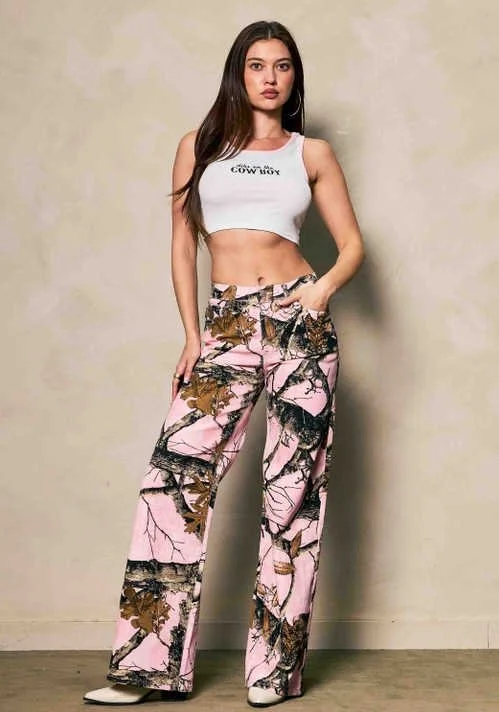 PINK WOOD WIDE LEG JEANS