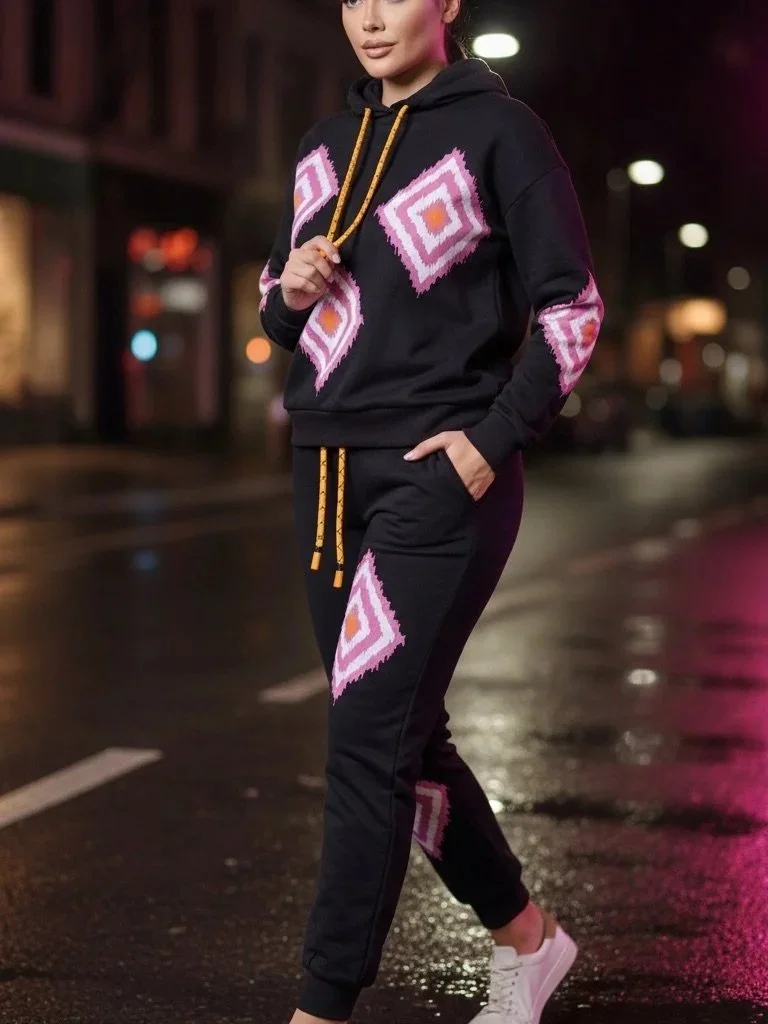 Balboa - Isabel Geometric Print Knit Hoodie and Jogger Set