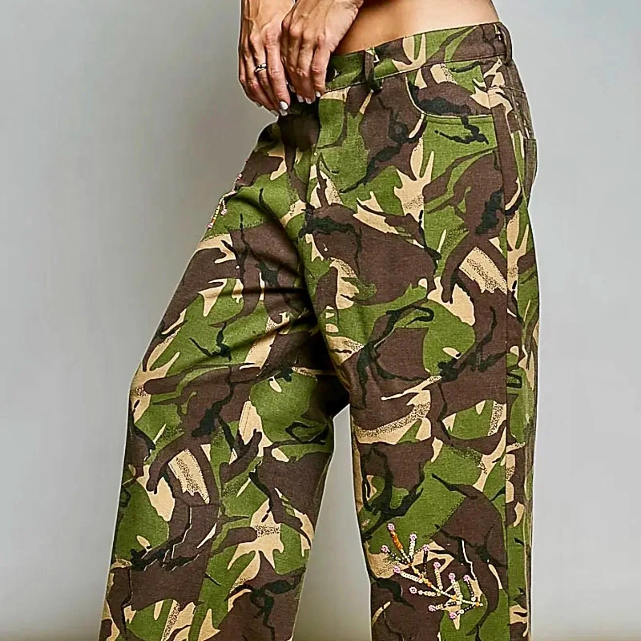 POL Floral Embroidered Woven Twill Jacket & Wide-Leg Pants