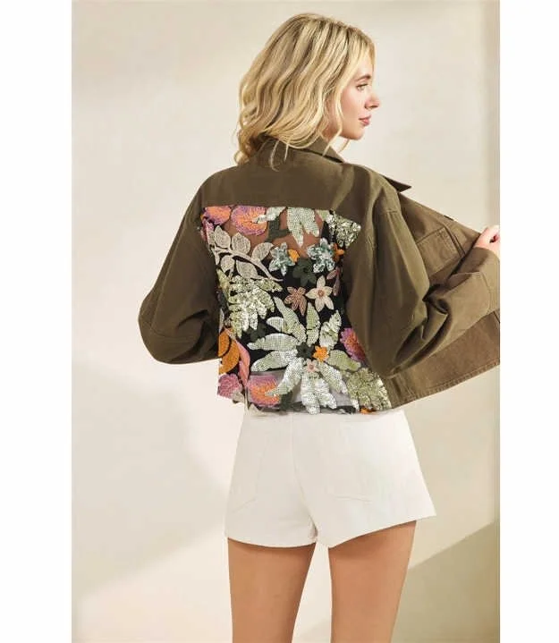 Olive Sequins Contrast Jacket