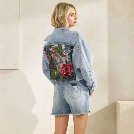 Veveret - Sequin Garden Denim Jacket