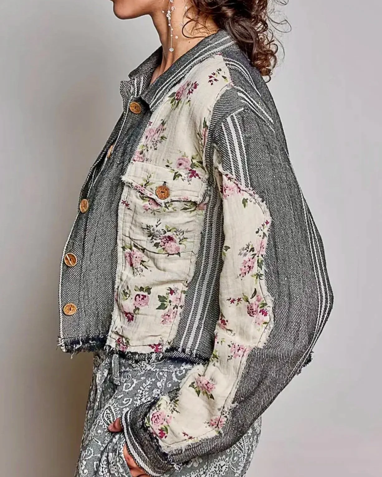 POL - Floral Patchwork Cropped Jacket