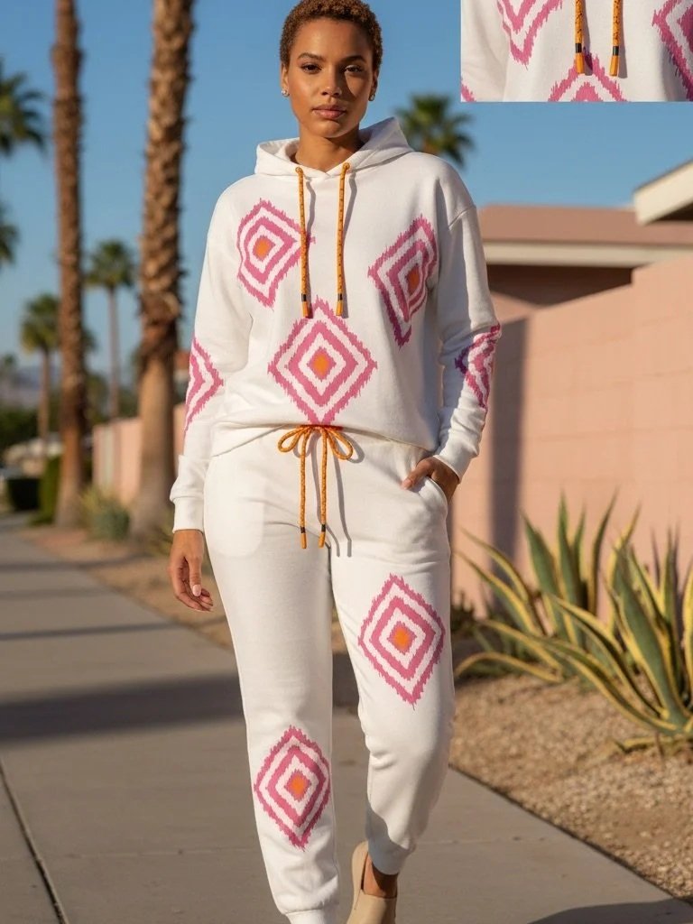 Balboa - Isabel Geometric Print Knit Hoodie and Jogger Set